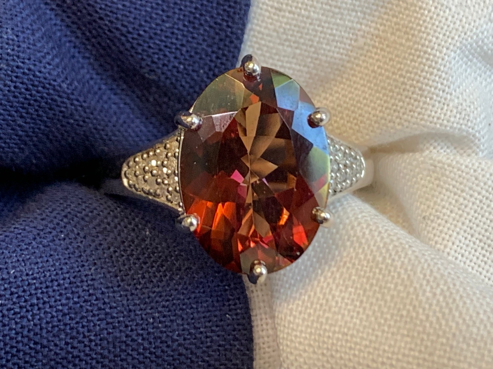 Sterling Silver Ring 4.48g Jewelry Size 7 Band Twilight Fire Topaz Look *READ*