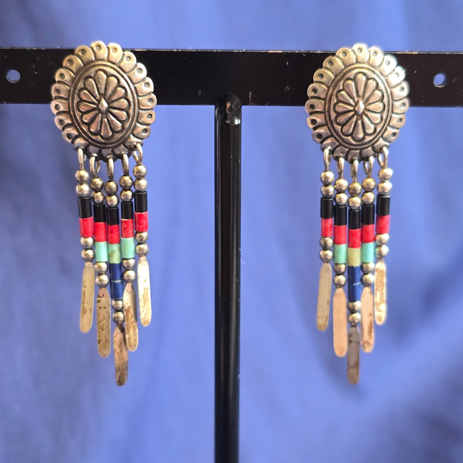 Sterling Silver Earrings 4.38g Fine Jewelry Zuni Semi Precious Stones Look*READ*