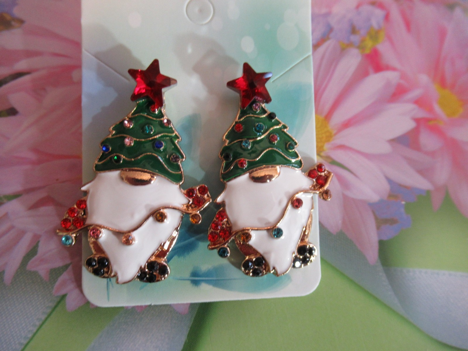 Cute Christmas Gnome Lights Multi-Crystal Statement Drop Earrings You Choose