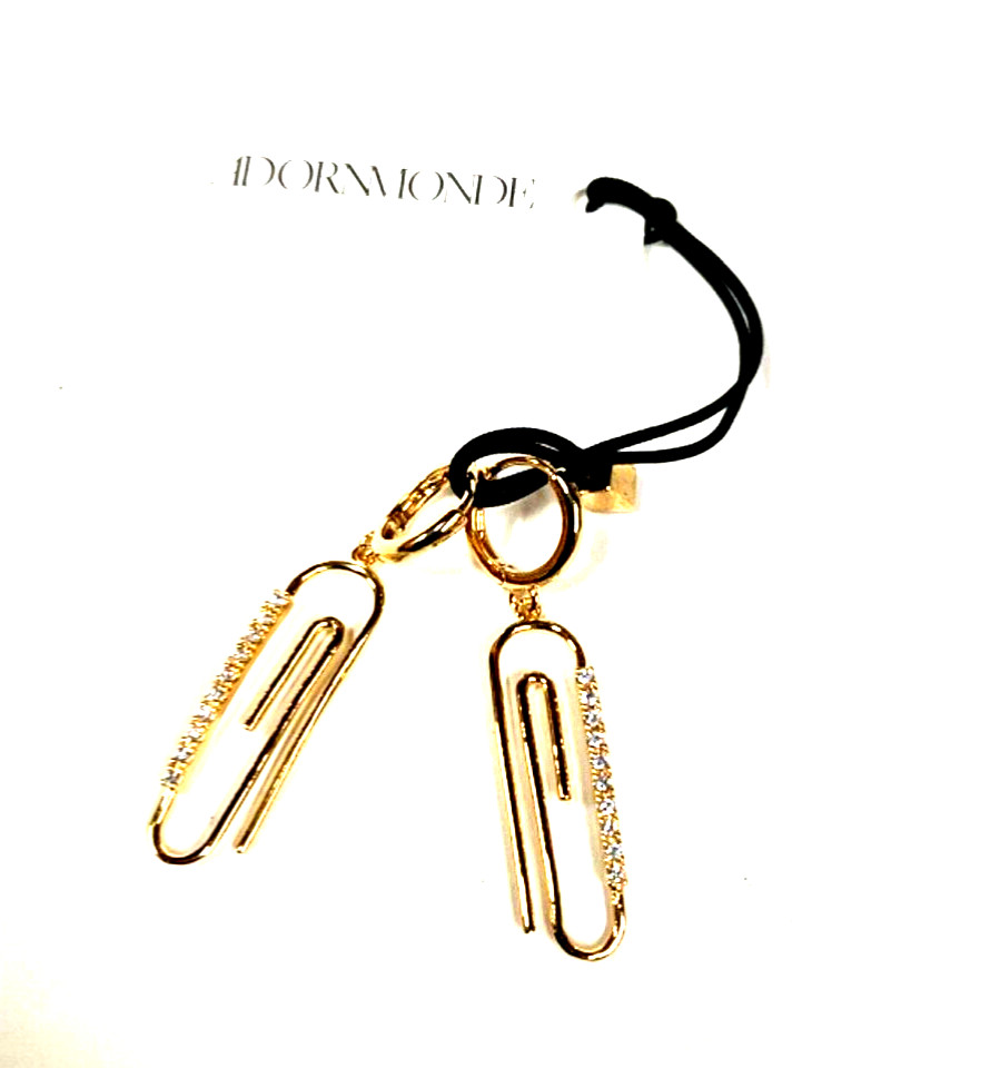 Adornmonde Gold plated paper clip shaped with stones free shipping J029