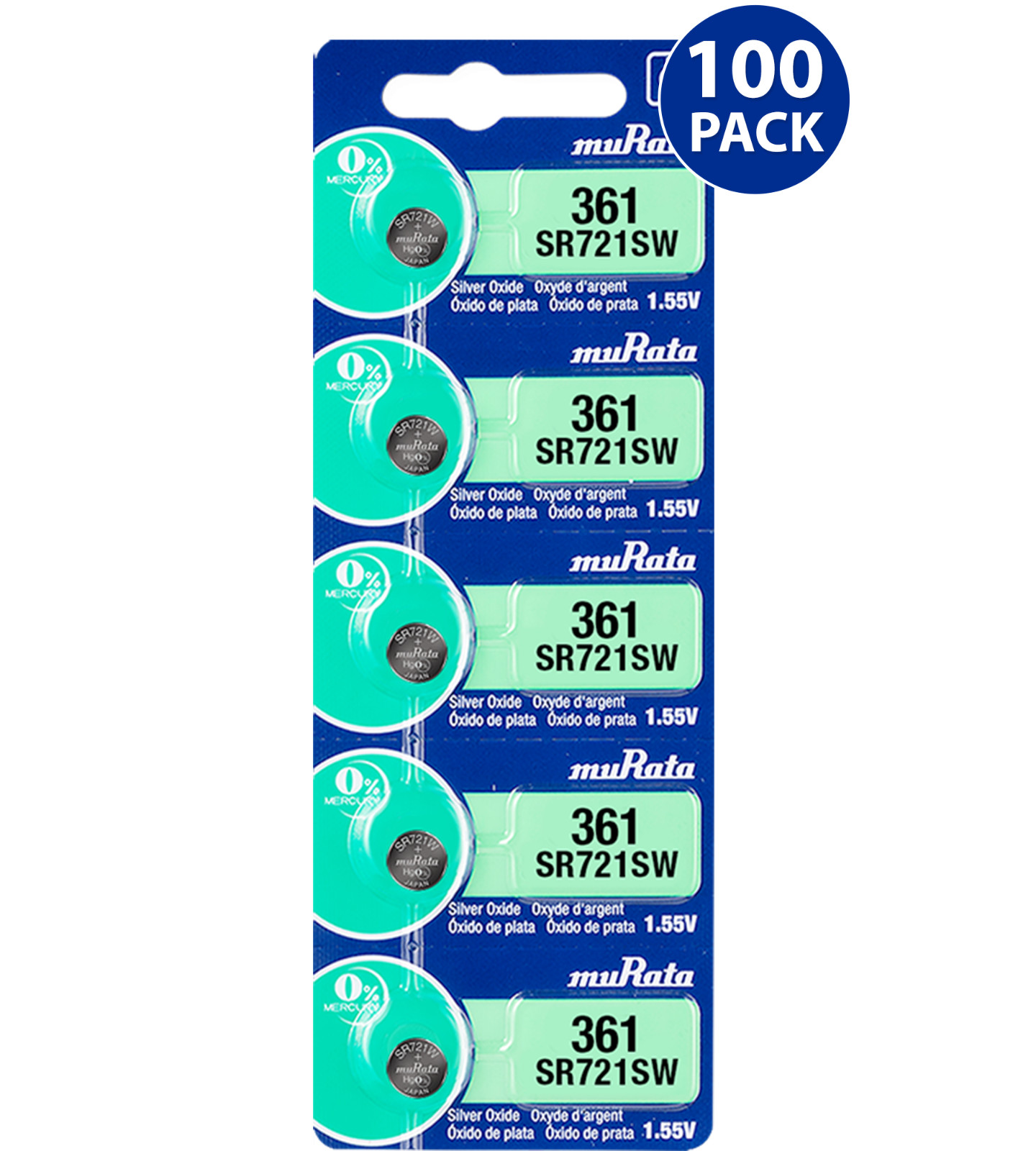 Murata 361 (SR721SW) Silver Oxide Watch Battery (100 Count) – Replaces Sony 361