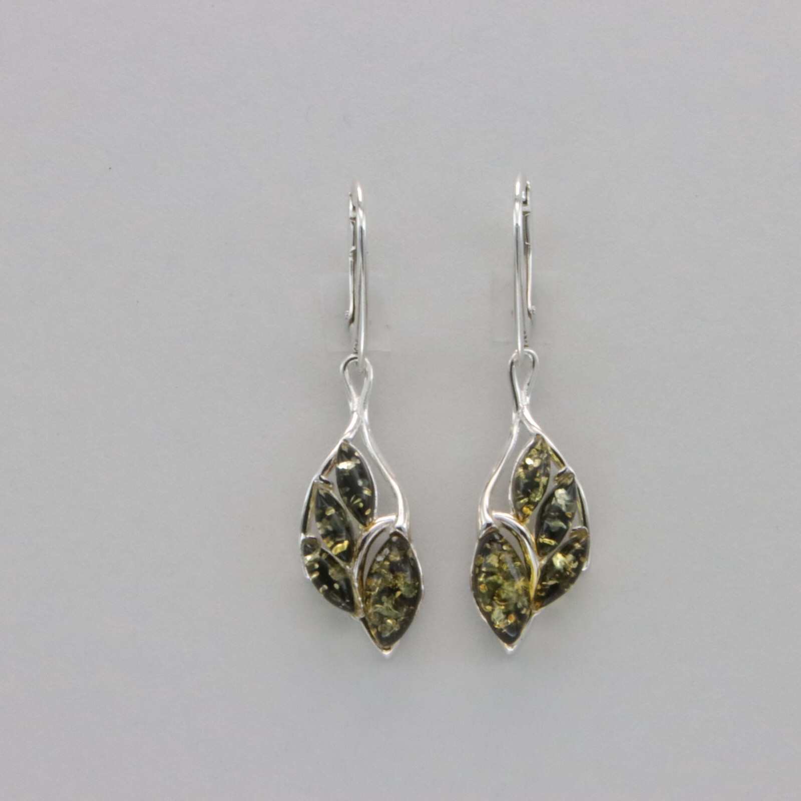 Green BALTIC AMBER Dangle Leveback Earrings 925 STERLING SILVER Poland #3629