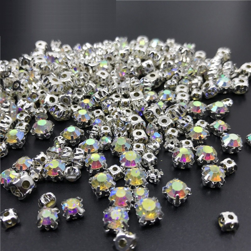 288pcs 3mm-8mm Sew On Crystal AB Glass Rhinestones Appliques Craft Dress Making
