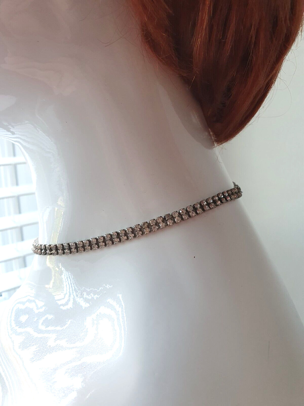 Child’s Minimalist Clear Rhinestone Silver Tone Small Neck Choker Necklace 36 cm