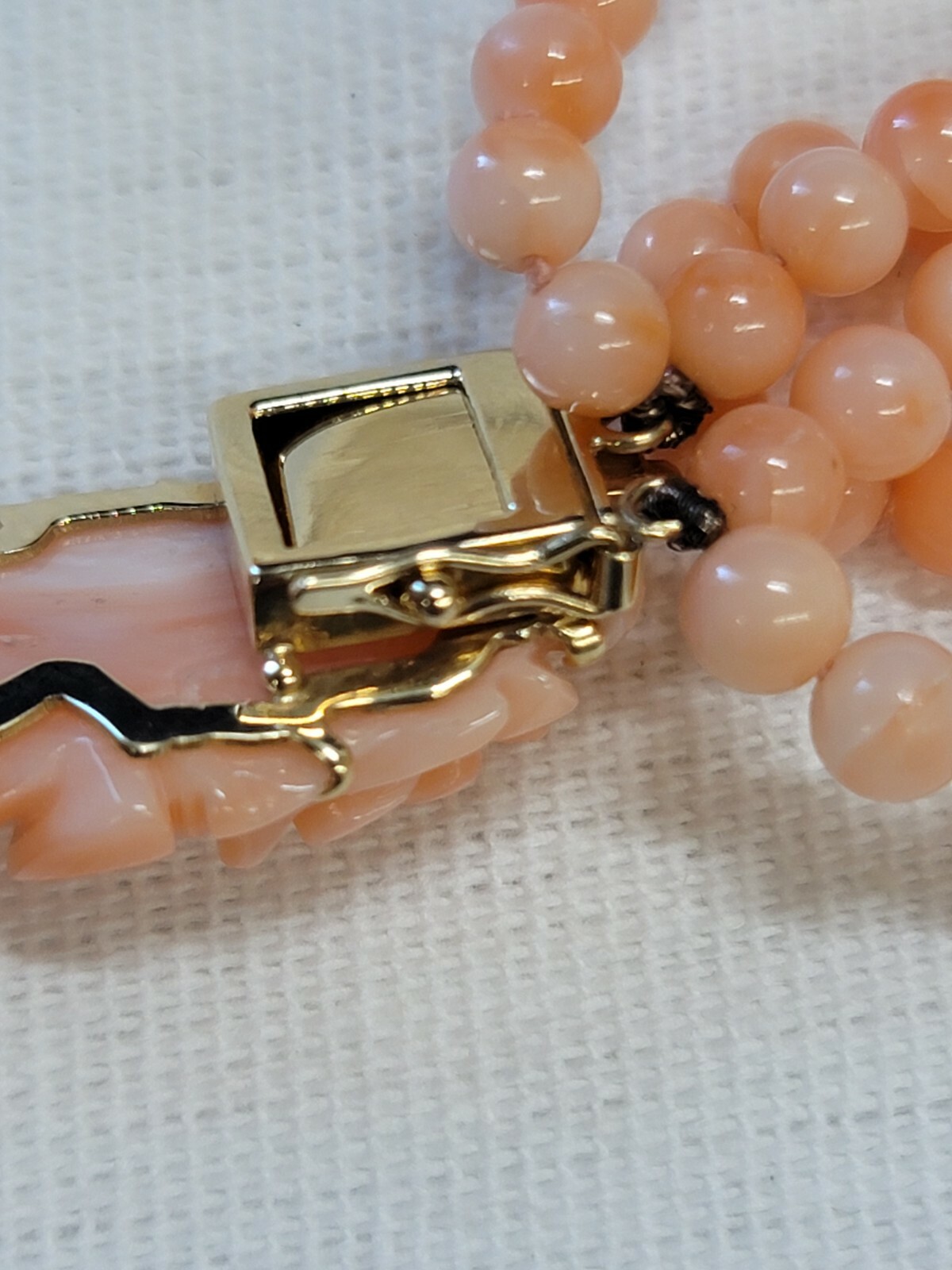 Pink Coral Round Floral Rose 6 Strand Beaded 14K Gold Necklace 114g Angel Skin