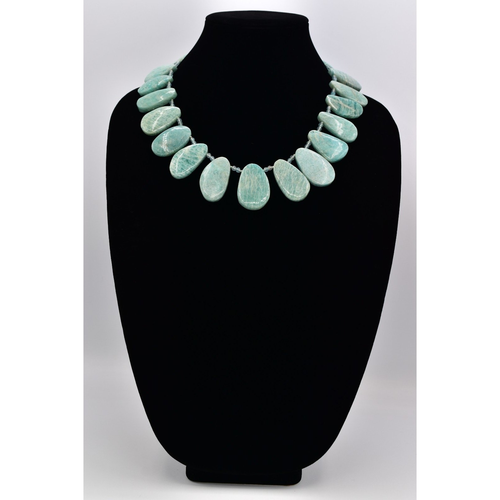Nest Jewelry Amazonite Petal Necklace Beaded Chunky Aqua Heavy Signed Bin2