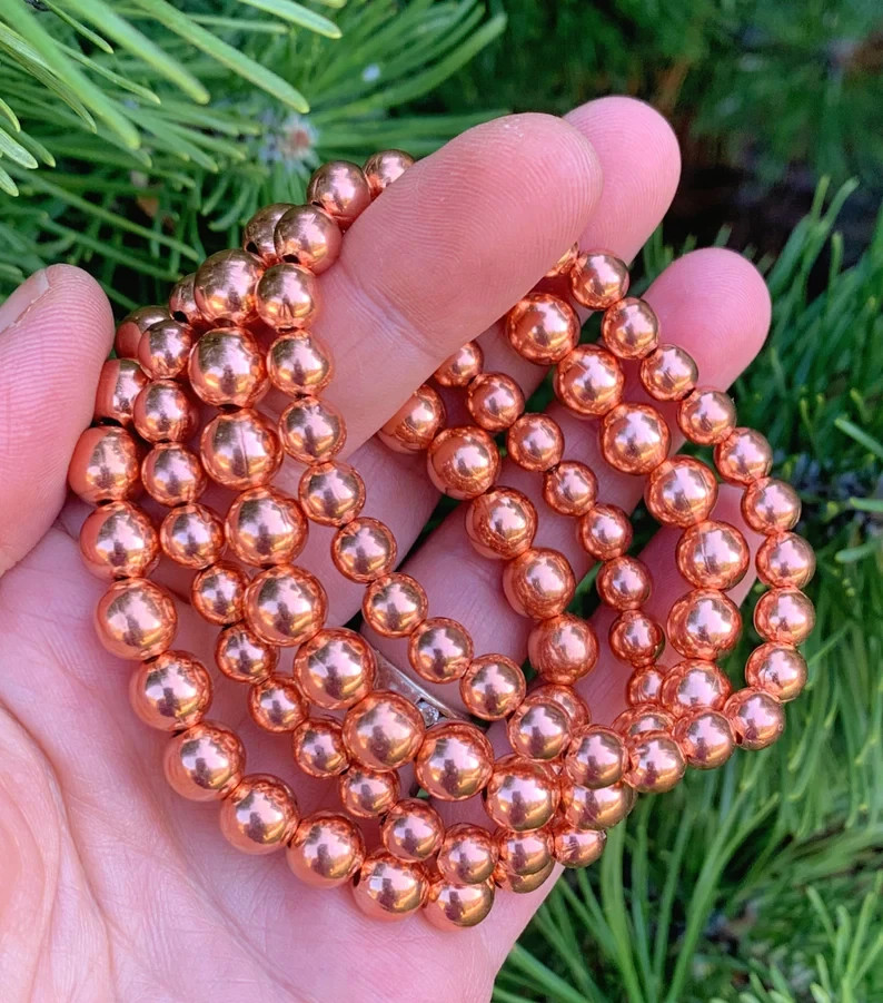 Genuine Natural Copper 6mm Round Beads Stretch Bracelet Healing Energy Health