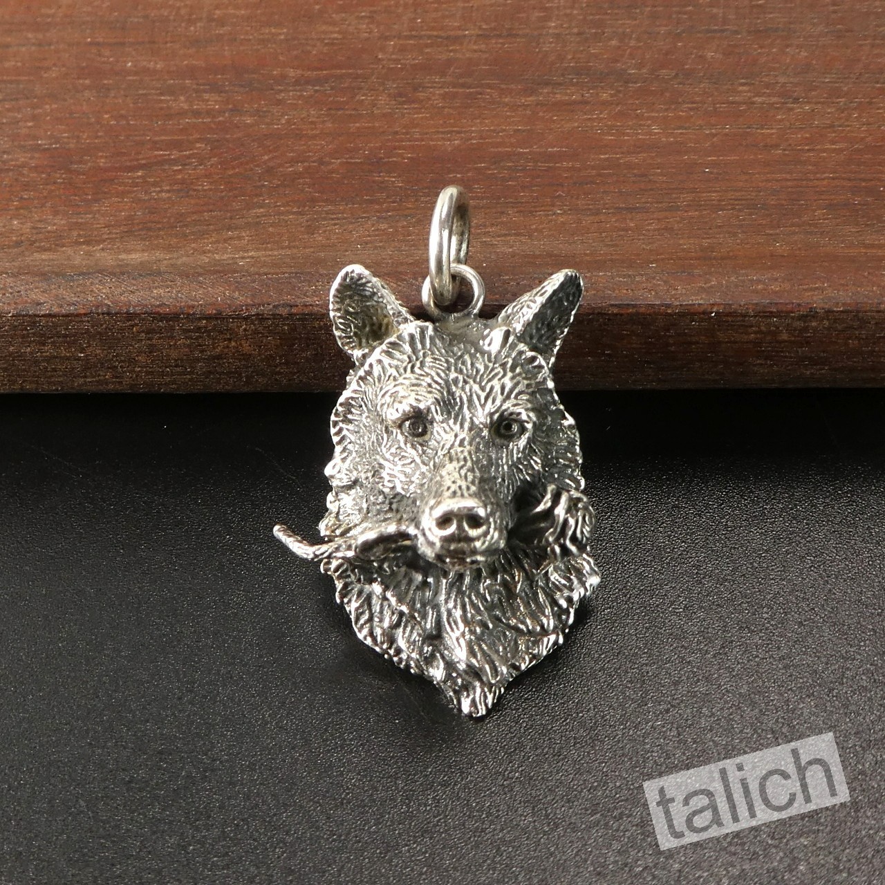 Solid 925 Sterling Silver 3D Wolf Head with Rose Flower Unisex Biker Pendant