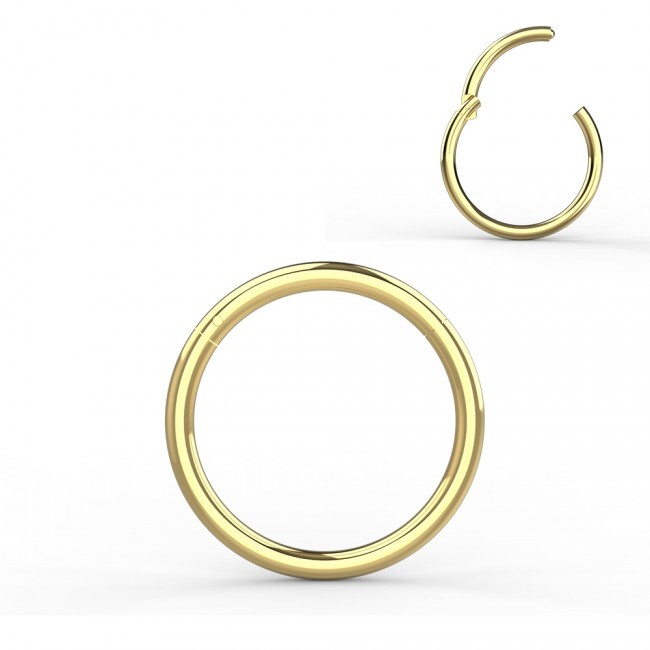 18G 14K Stamped Real Solid Yellow Gold Hinged Clicker Septum Nose Hoop Earrings