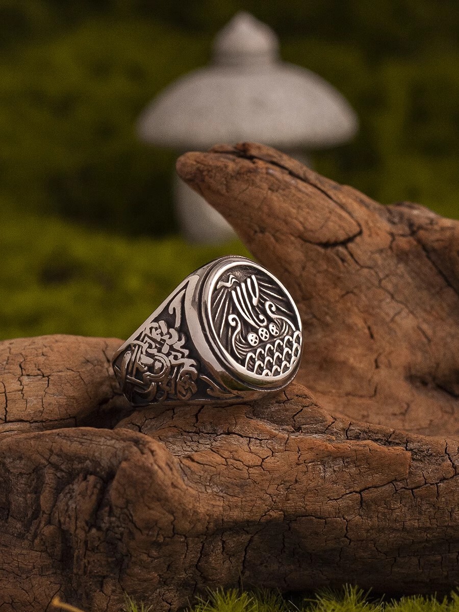 NIGHT WORKS North Sea Adventure Viking Long Ship Retro Signet Ring Men’s Rock