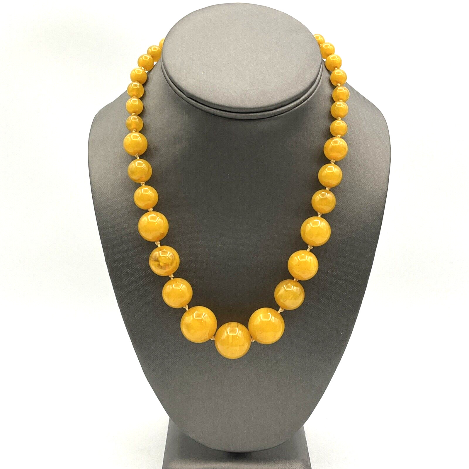 Vintage Egg Yolk Bakelite Beaded Graduated Necklace and Clip Earrings Set