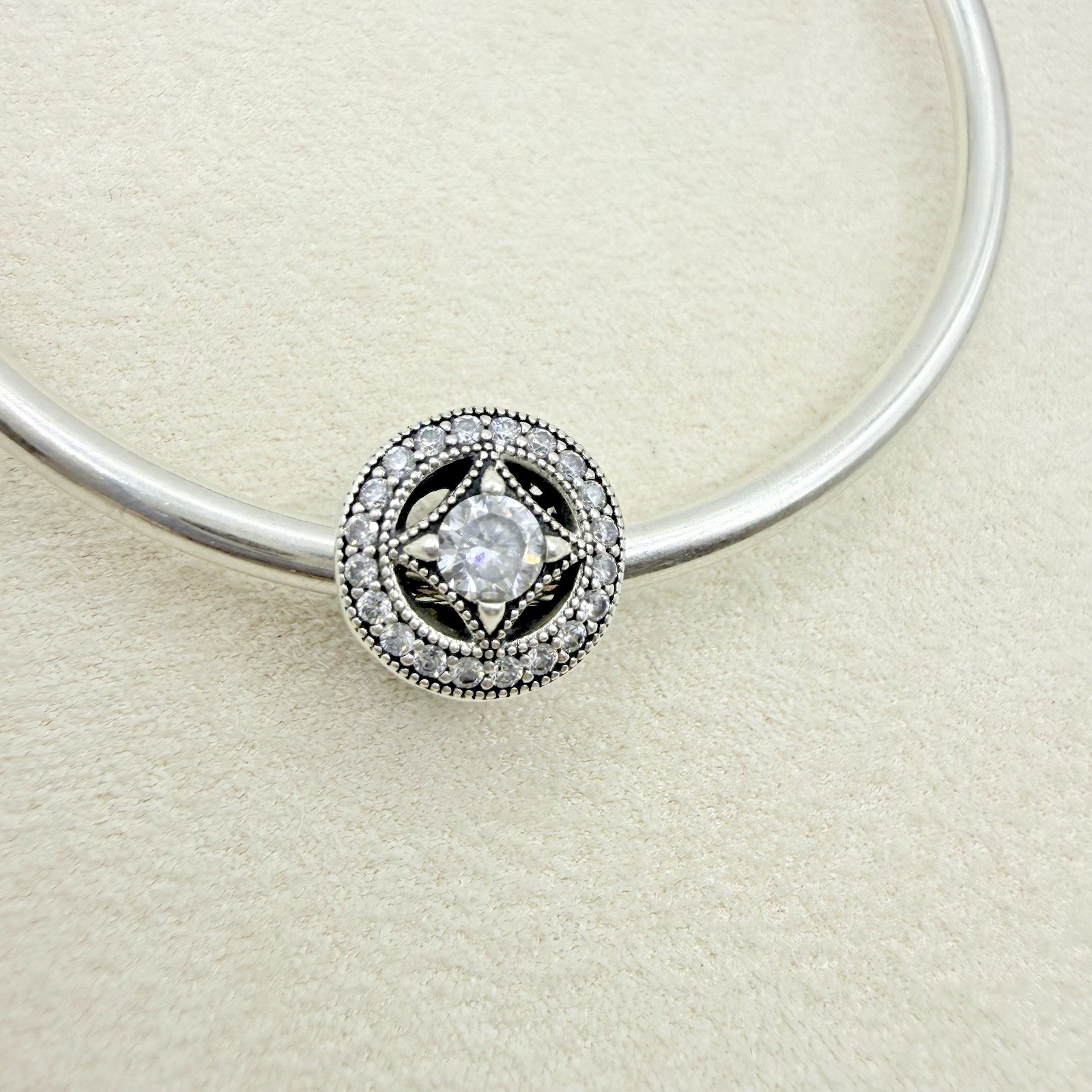 Pandora Sterling Silver Vintage Allure Round Charm Bead Pave CZ Stone