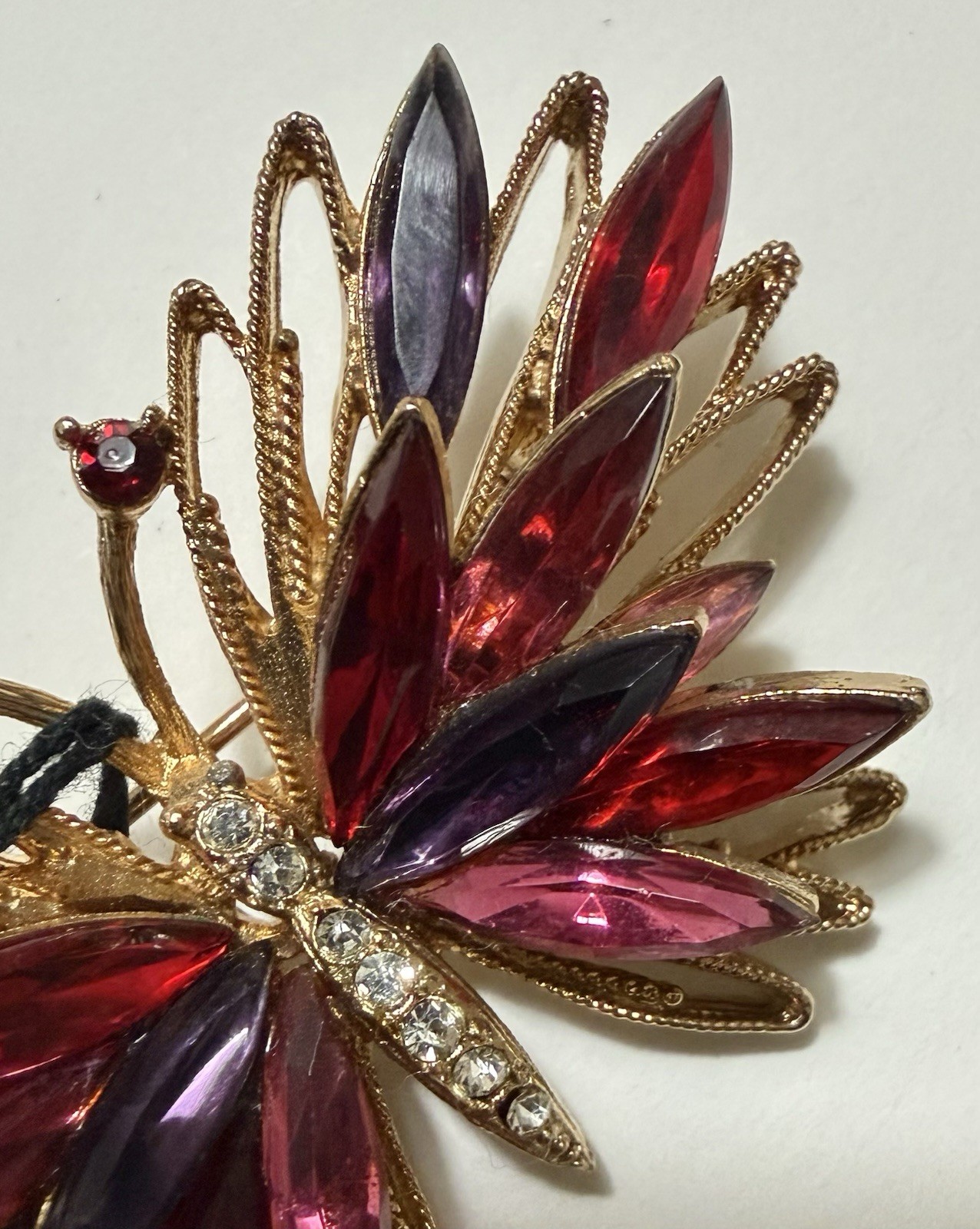 Vintage R. Mandle Dimensional Rhinestone Butterfly Brooch Tags Attached with Box