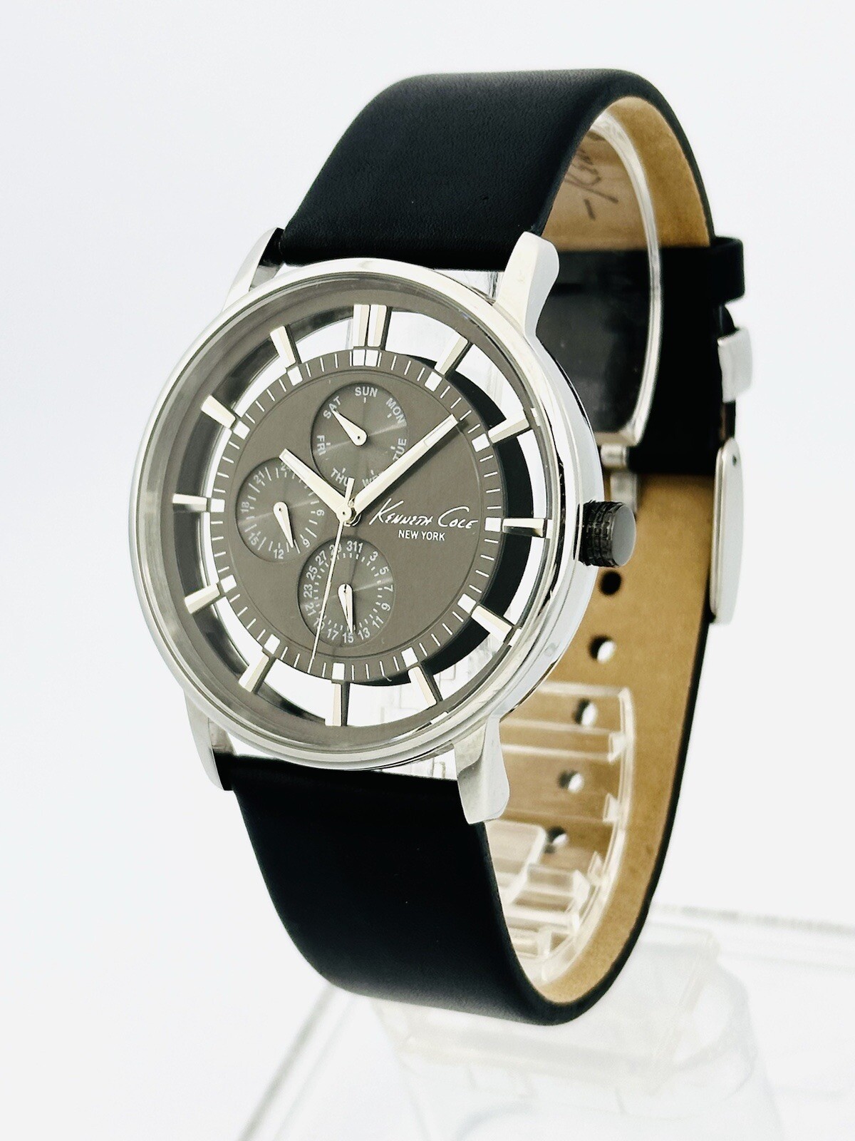 Kenneth Cole NY. KC1853 See-through transparent Mt.Grey Dial Leather Strap Watch