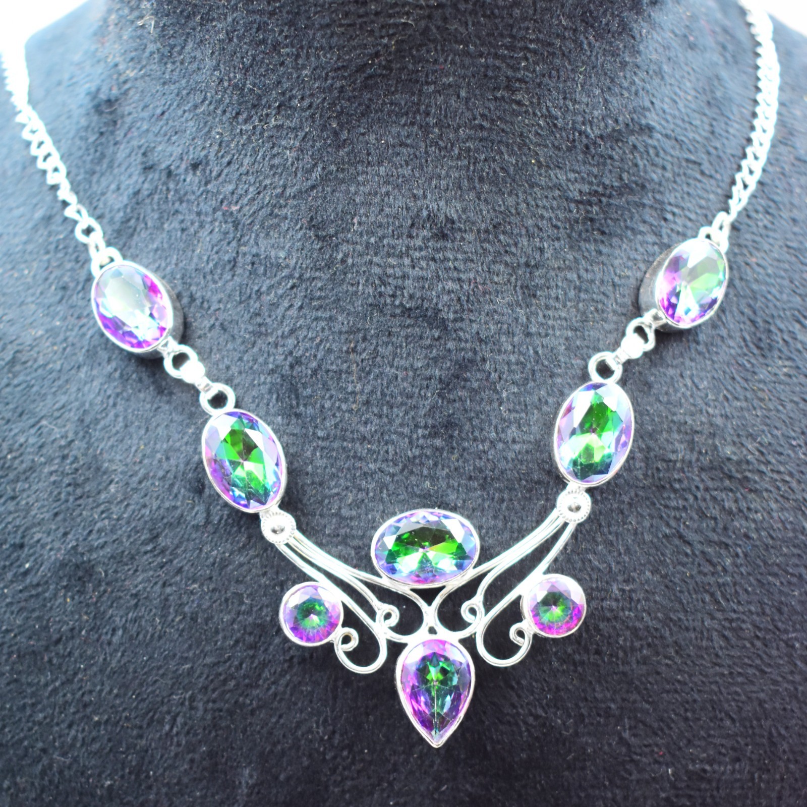 Mystic Topaz Gemstone Handmade 925 Sterling Silver Jewelry Necklace Size-17-18″