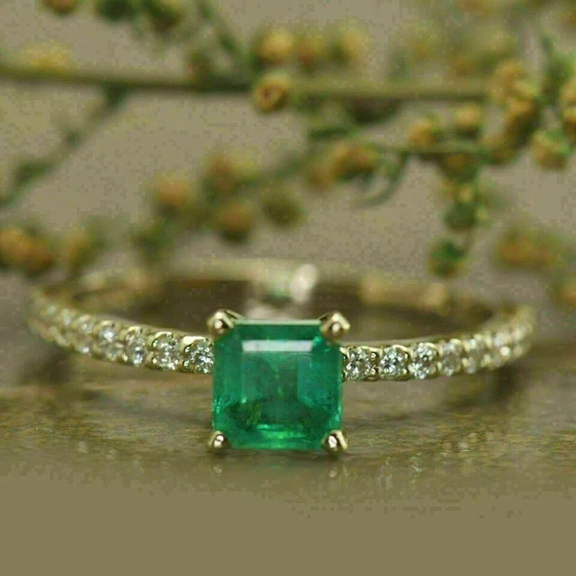 2Ct Princess Simulated Emerald Women Wedding Bridal Ring 14K Yellow Gold Plated