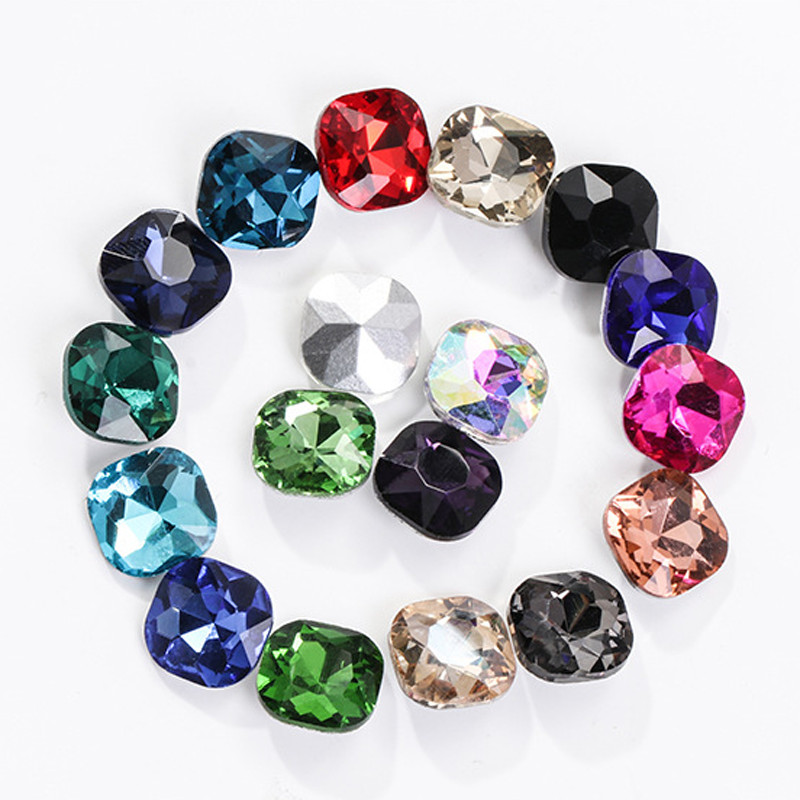100pcs Glass Crystal Rhinestone Color Fat square Withcford Strass Jewels stones