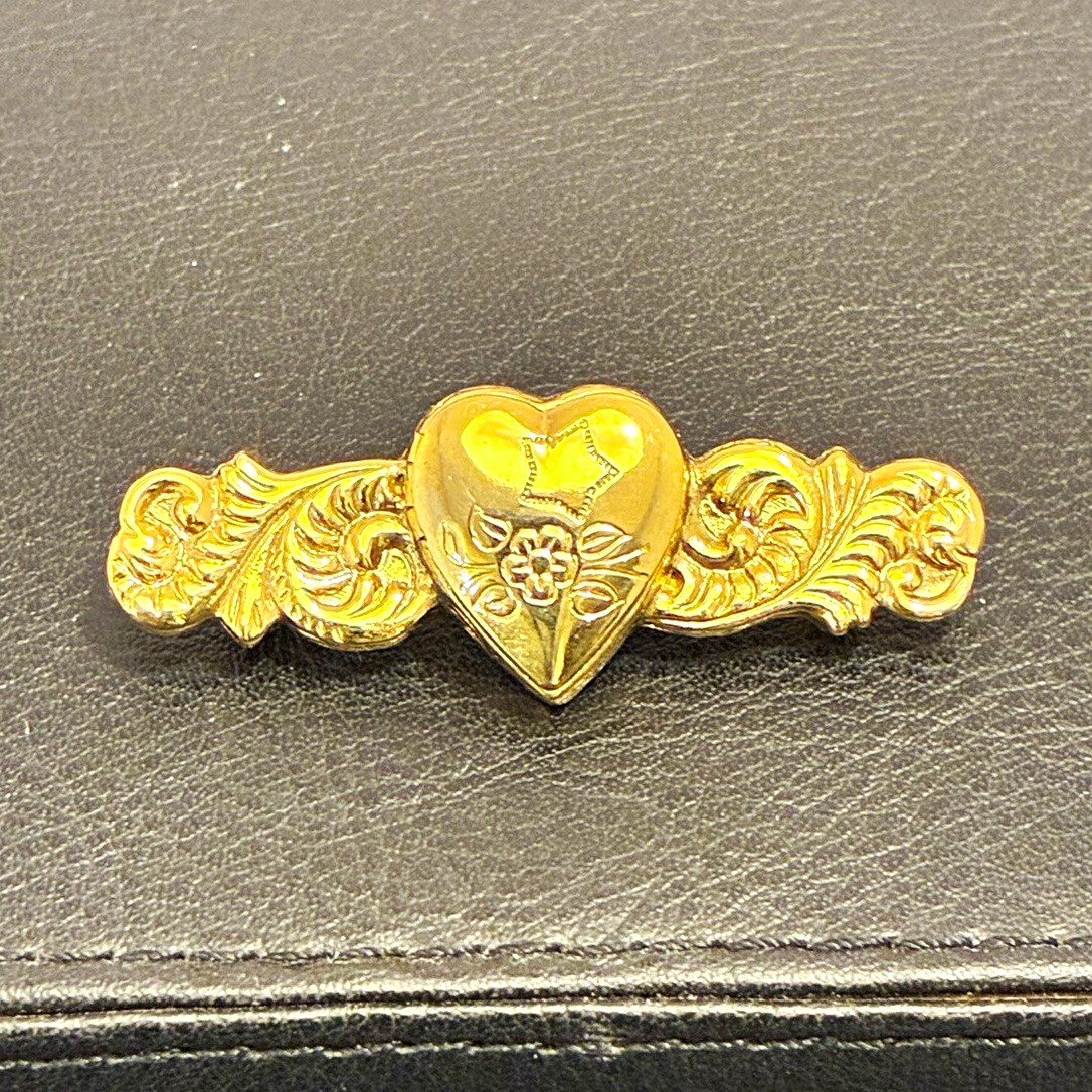 Vintage 1928 Jewelry Co Gold Tone Heart Locket Bar Pin Brooch Photo Holder 80s