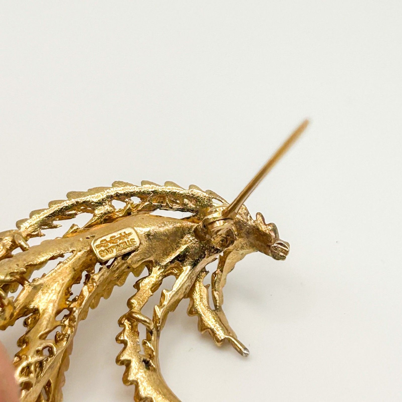 Vintage Henry S. Bick Signed HSB Brooch Fern Leaf Pattern Gold dipped Sterling