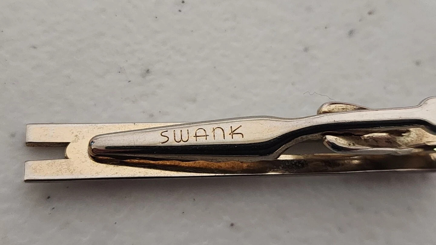 VINTAGE Swank TIE BAR CLIP CLASP STAY Gold Tone 2 Thin Bars Ball Bearing Accents