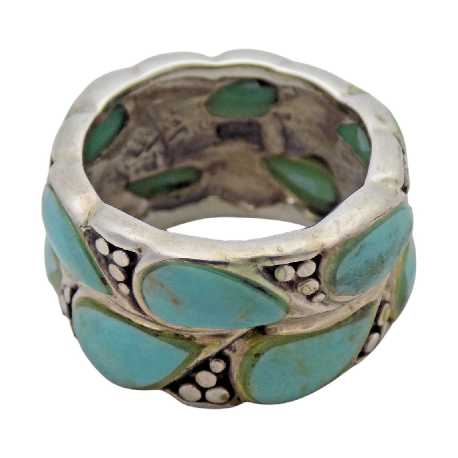 STERLING SILVER CHAPAL-ZENRAY 38MM TURQUOISE STONE SIZE 5.75 RING 8.4GR #3024