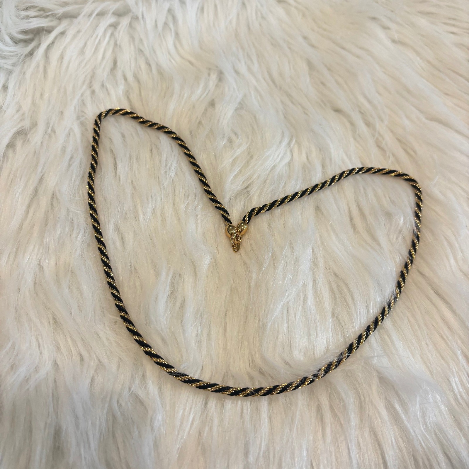 Vtg Trifari Rope Chain Necklace Black Gold Twisted Cord Old Money Preppy 21010