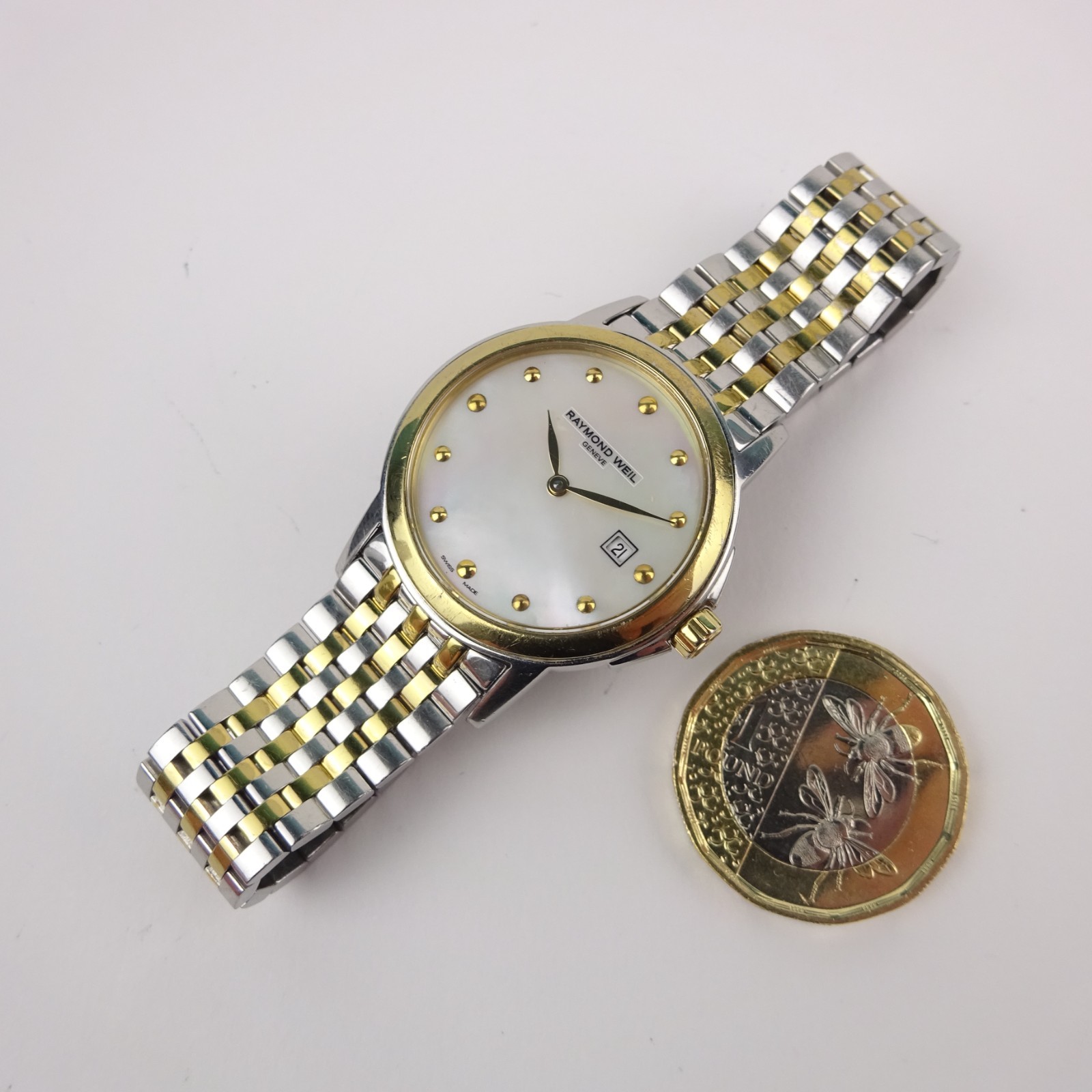 Raymond Weil Tradition 5966 Watch 2 Tone Mother of Pearl Dial Women’s