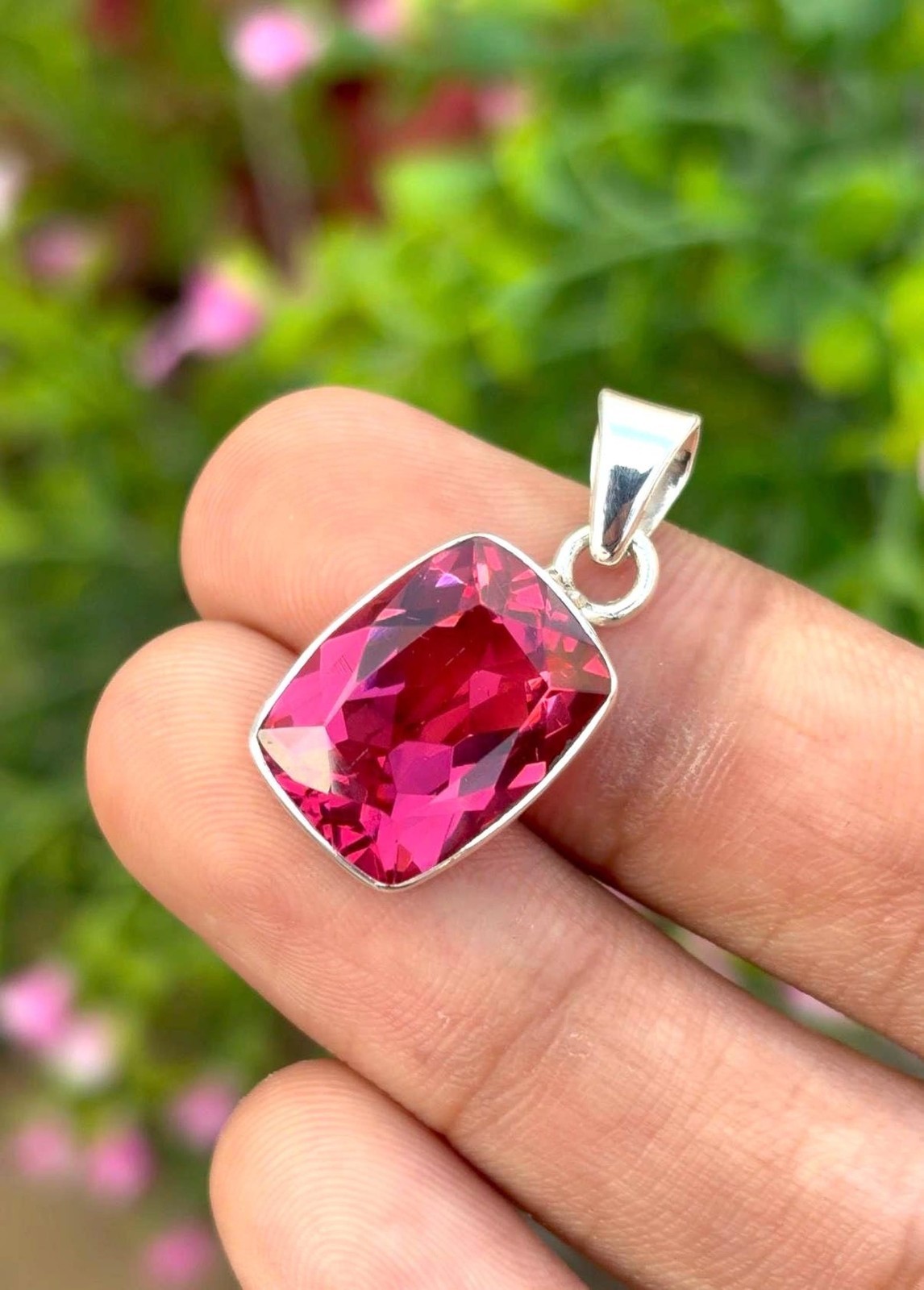 26.75 Ct A++ Natural Pink Sapphire Cushion Cut 925 Solid Silver Pendant Gemstone