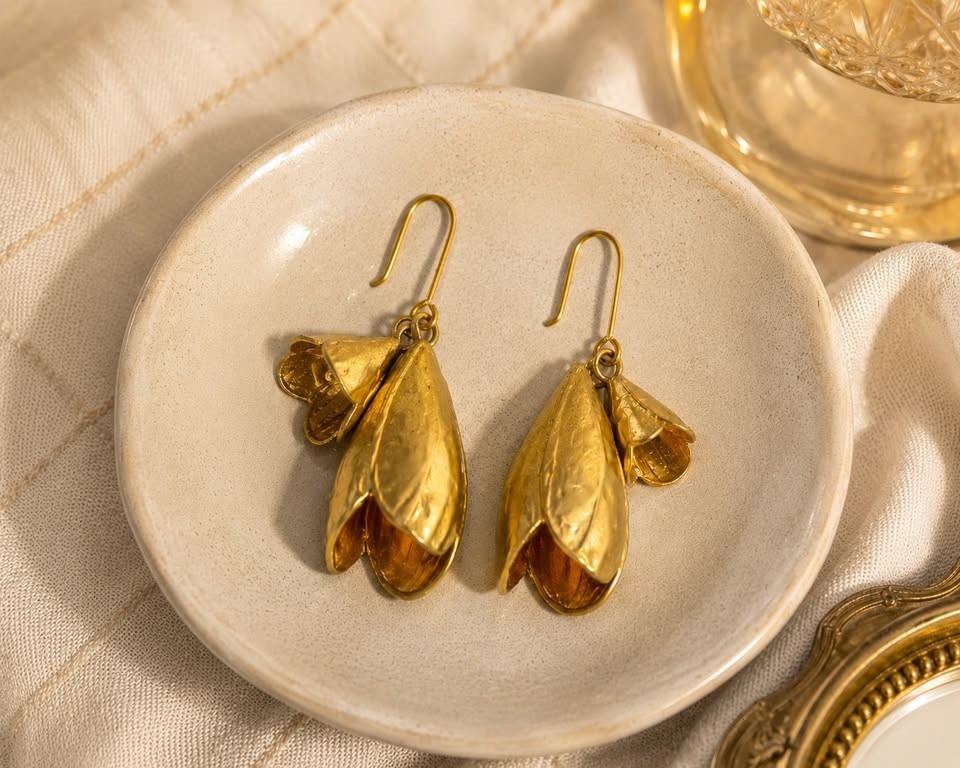 Zara Gold Bell Flower Statement Earrings