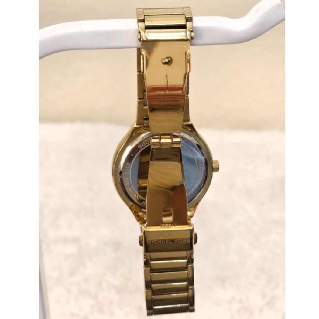 Michael Kors Gold Tone Crystal Pave Mother of Pearl MK Bracelet Watch