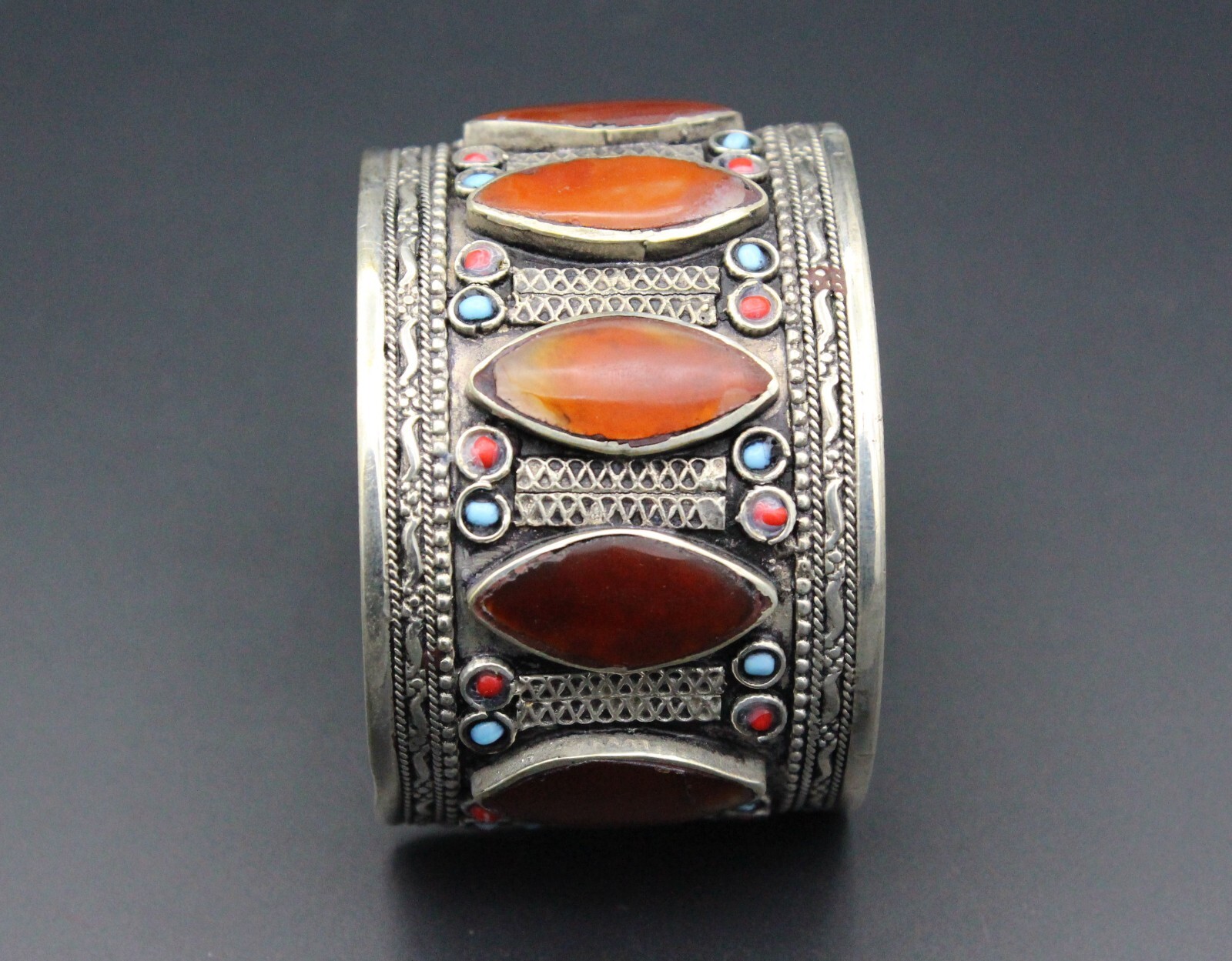 Kuchi Cuff Bracelet, Carnelian Stones Bracelet, Colorful Handmade Bracelet