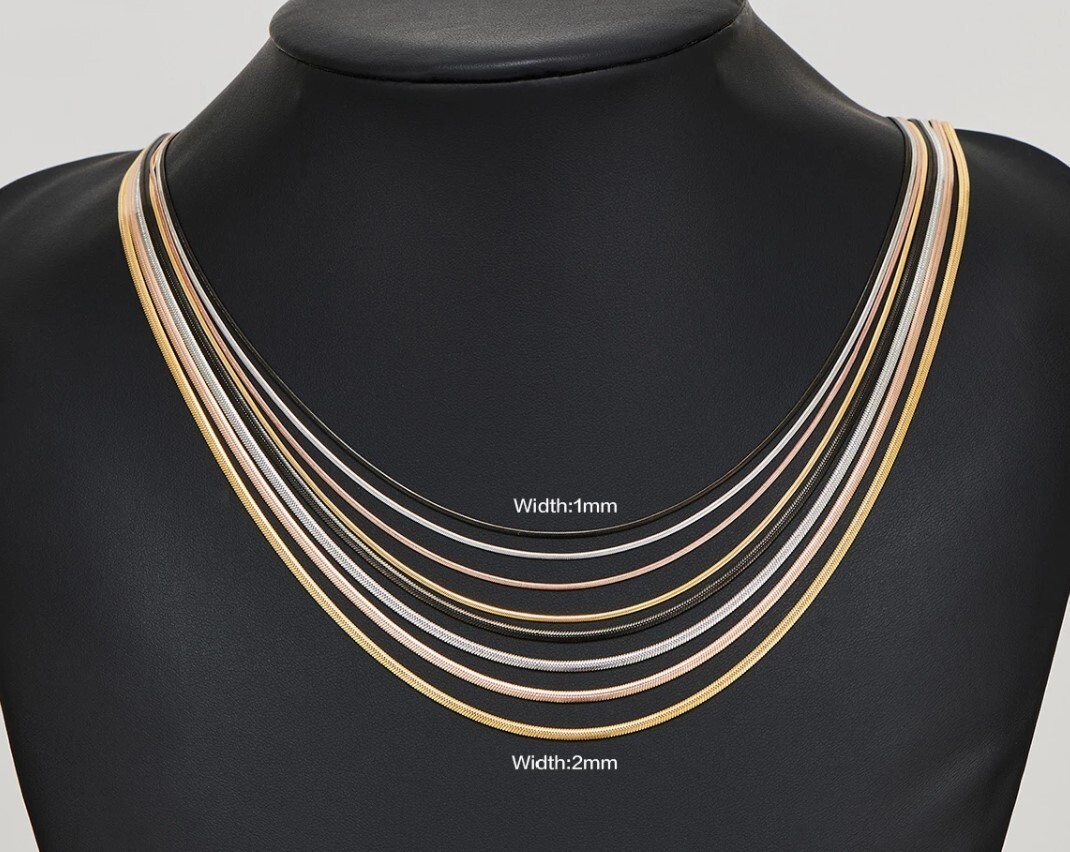 Stainless Steel 24 Inch 2 mm Flat Rose Gold Color Snake Chain Necklace