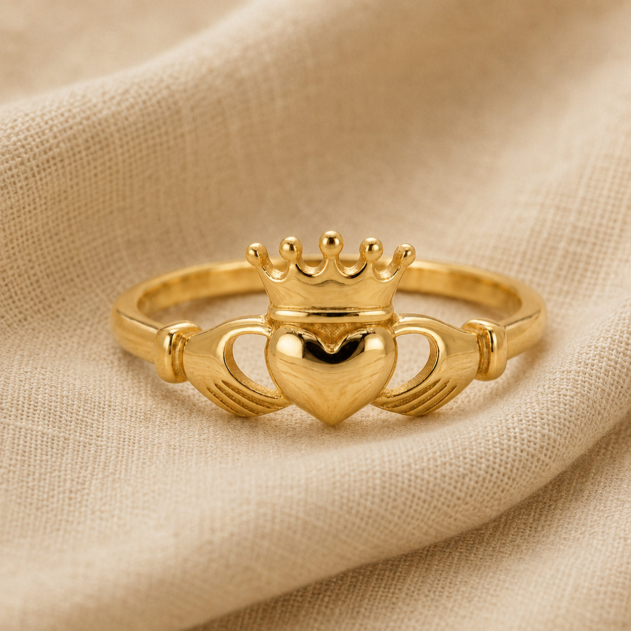 Gold Plated Claddagh Ring 925 Sterling Silver Irish Crown Heart Promise Ring