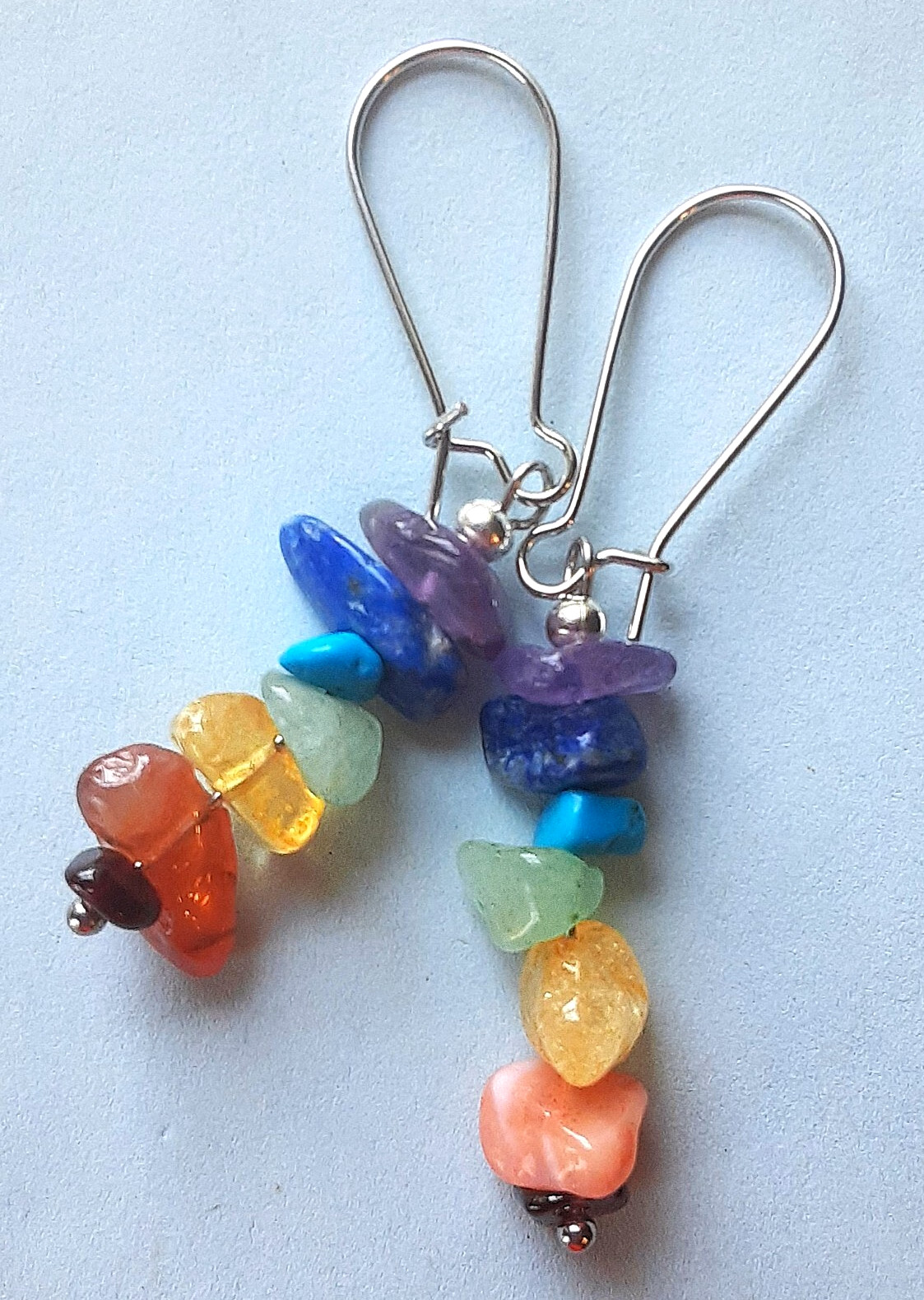 MULTI GEMSTONE CHIPS earring KIDNEY WIRE SP handcrafted #ACTA