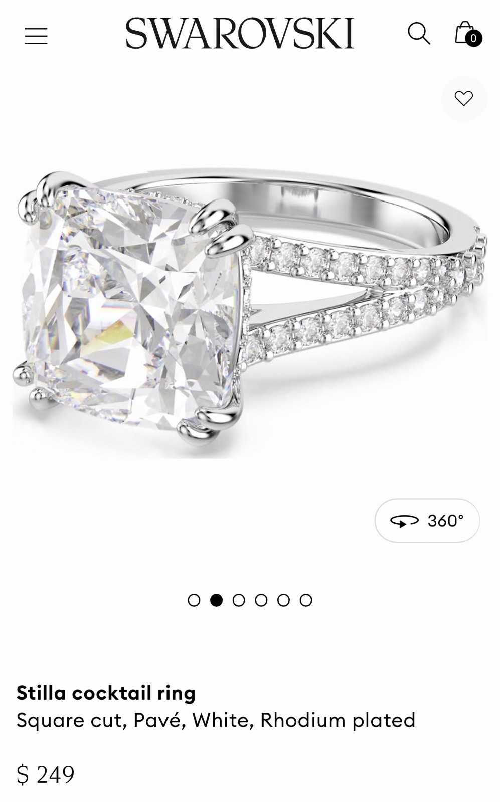 Swarovski Crystal Stilla Cocktail Ring Square-Cut Engagement CZ Size 52 6
