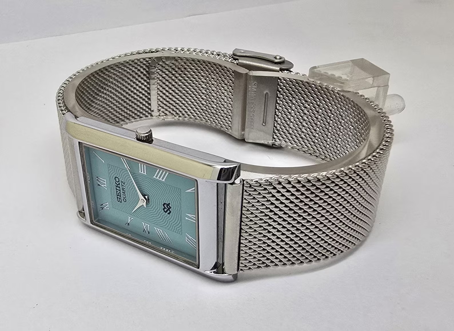 Vintage Seiko Quartz Tank Slim Men steel Rectangle Refurbished Japanese Watch