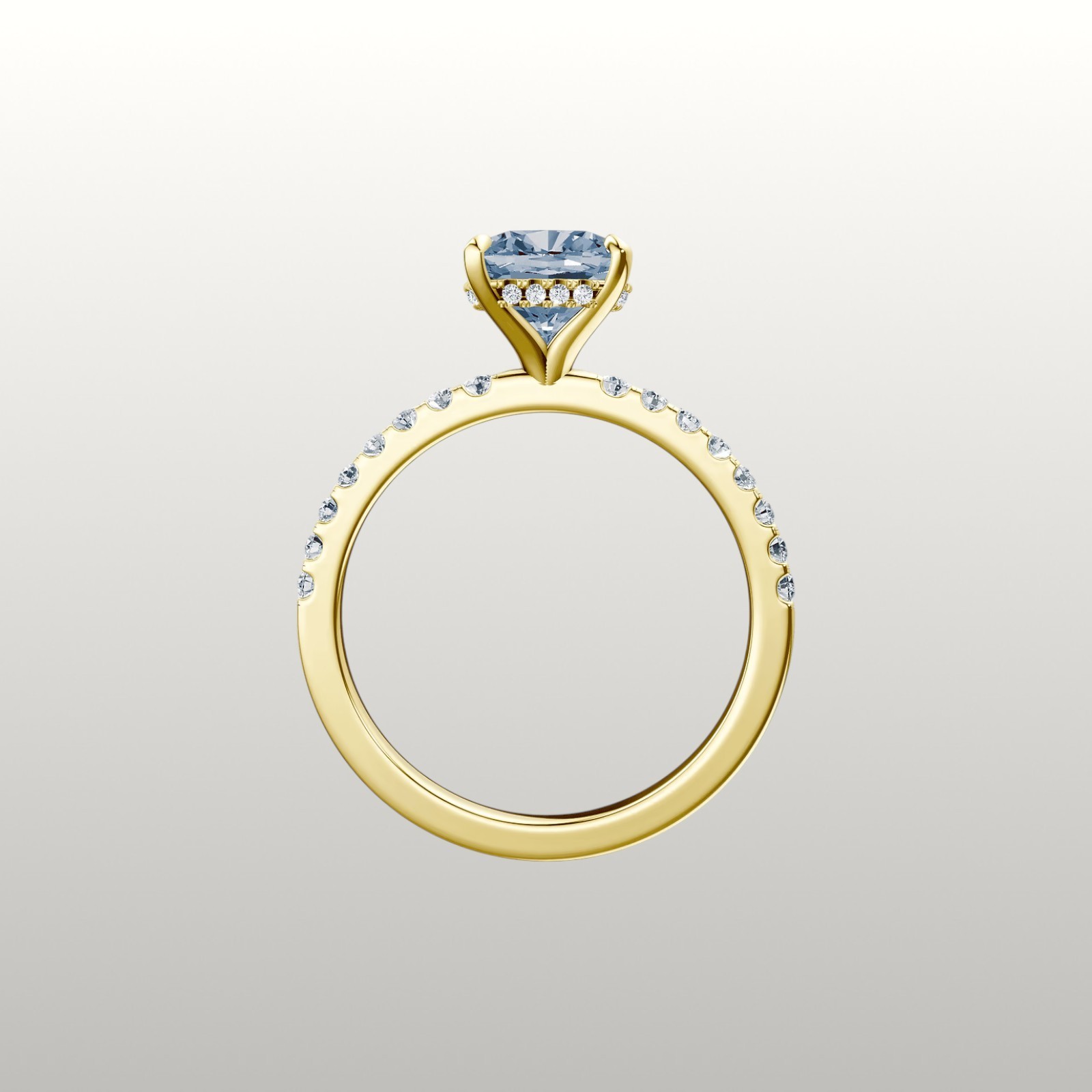 2.75 Ct Cushion Cut IGI Lab Grown Fancy Vivid Blue Diamond Ring 14k Yellow Gold