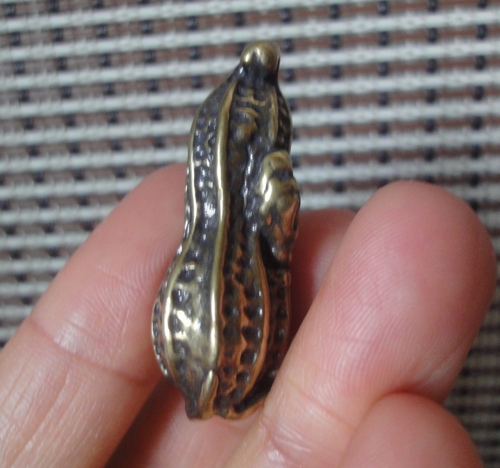 Vintage Style Pure Brass Small Peanut with Animal Statue Pendant