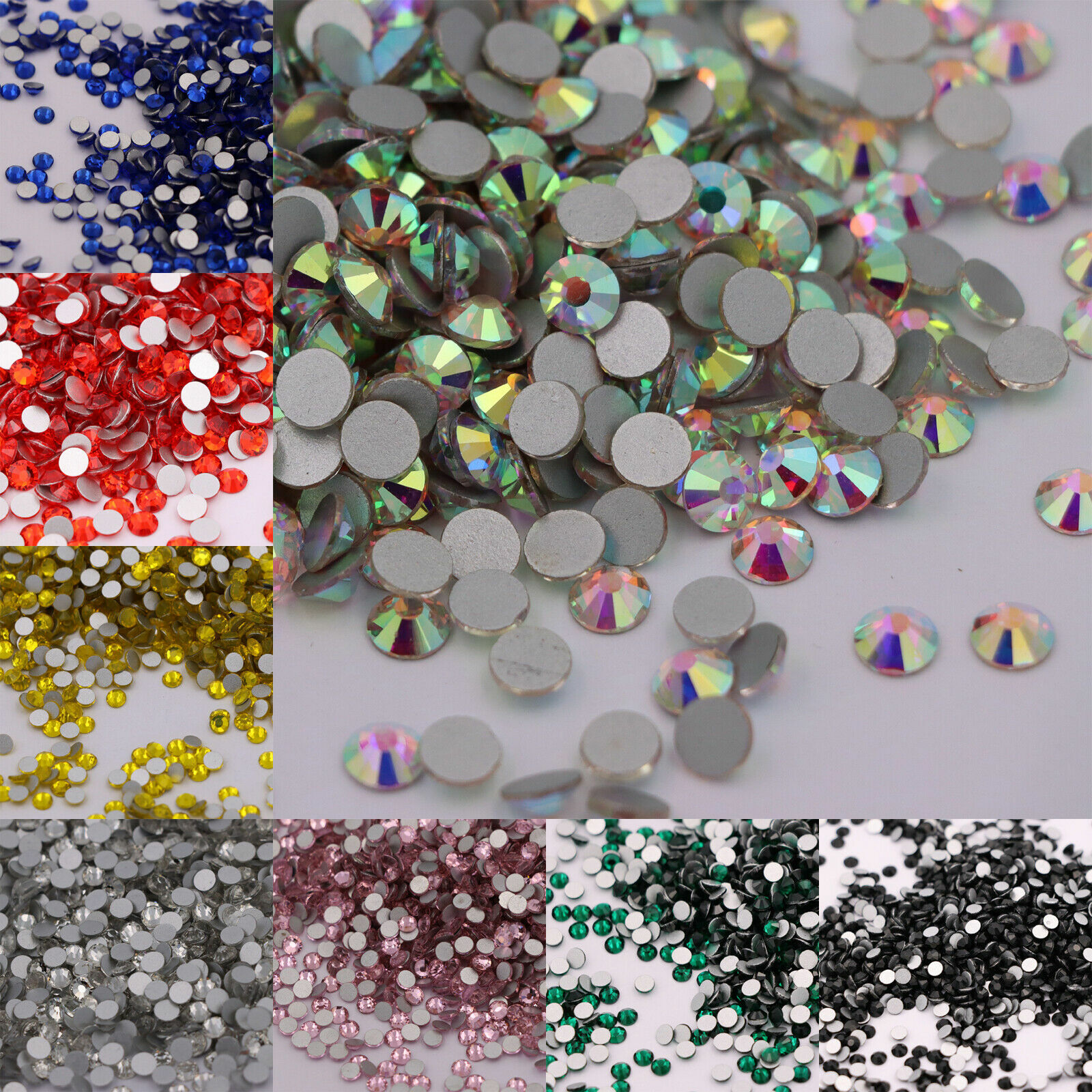Glitter Crystal AB Flatback Clear Non Hot Fix Nail Art Rhinestones Decorations