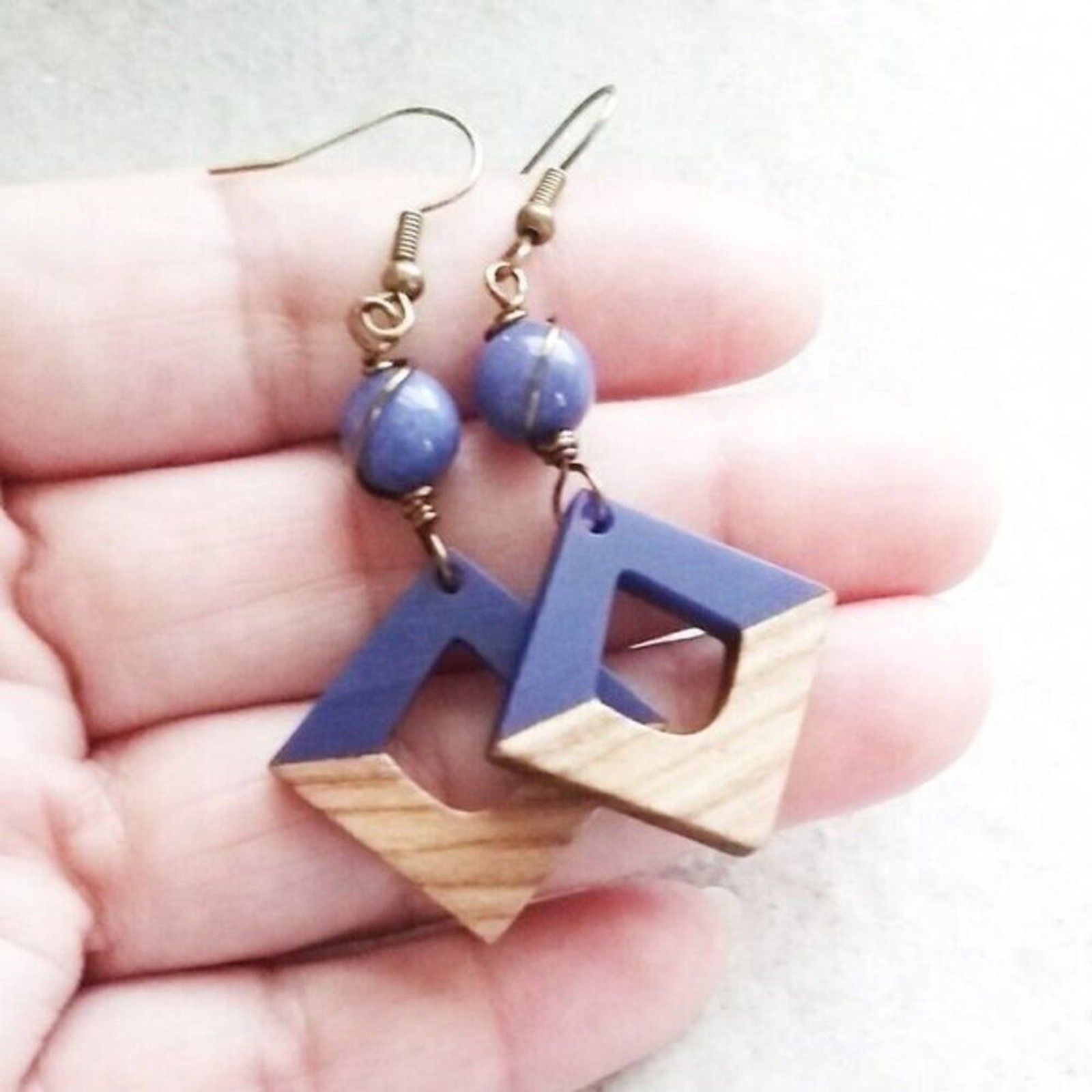 Purple Jasper Bead +Walnut Wood Resin Earrings