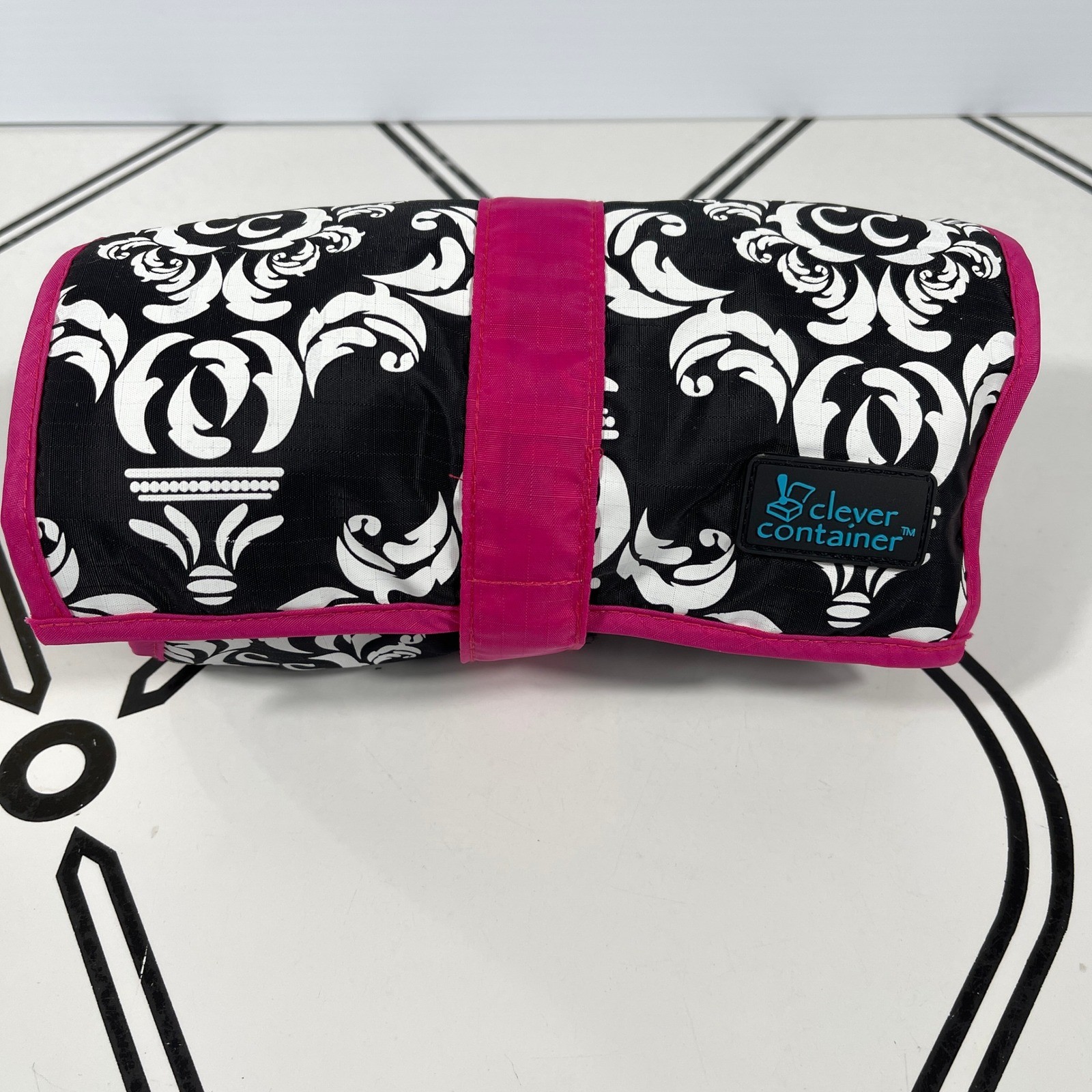 Jewelry Travel Organizer Roll Up Bag On a Roll Damask Pink