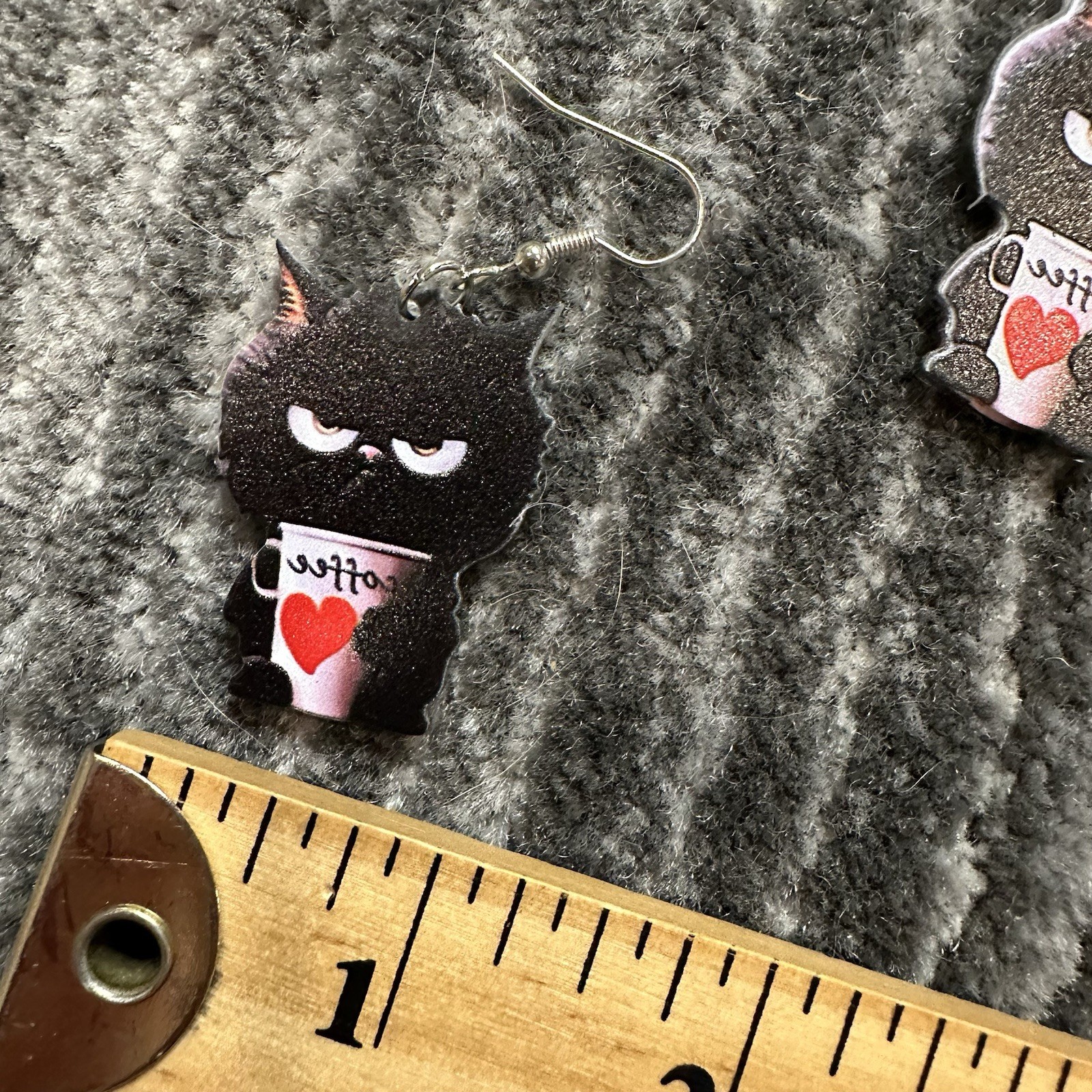 Black Cat Earrings Dangle Angry Kitten Coffee Cup Acrylic Mad Kitty Cat Lady New