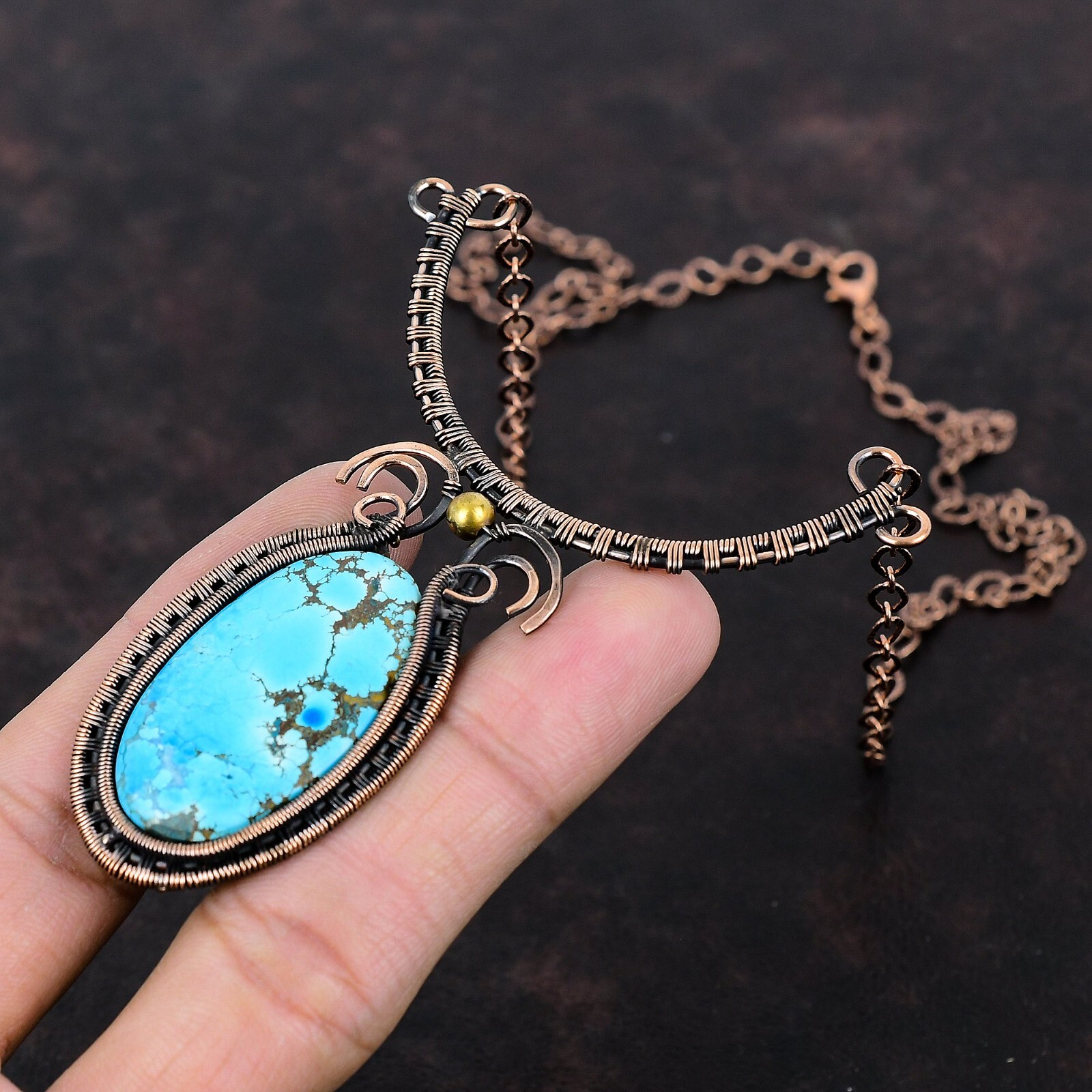 Women Day Sale Tibetan Turquoise Copper Wire Wrapped Necklace Adjustable 18.0″