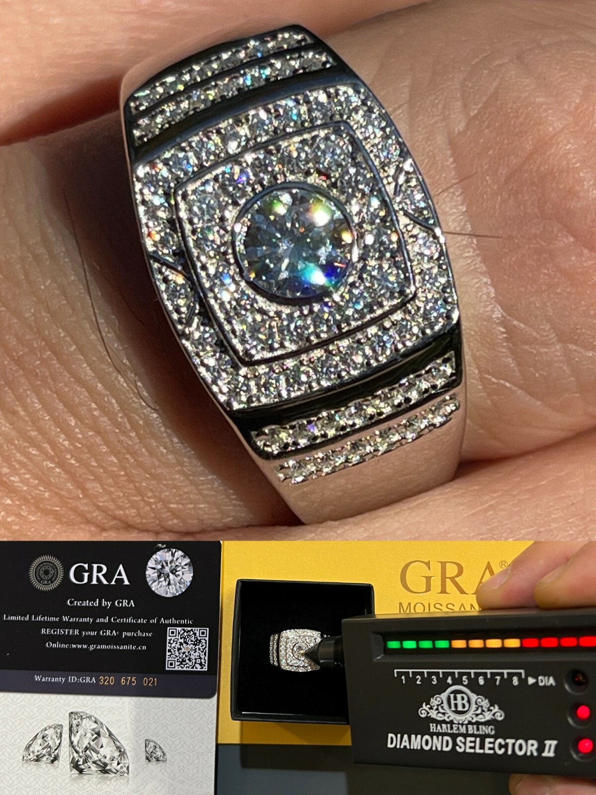 Men’s Hip Hop Out Iced Moissanite Ring Real 925 Silver Pinky Passes Test GRA