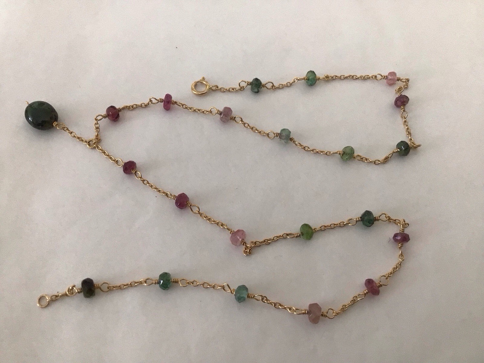 Vintage 14k.gold,Multi Gemstone Link Collar Necklace,15in.
