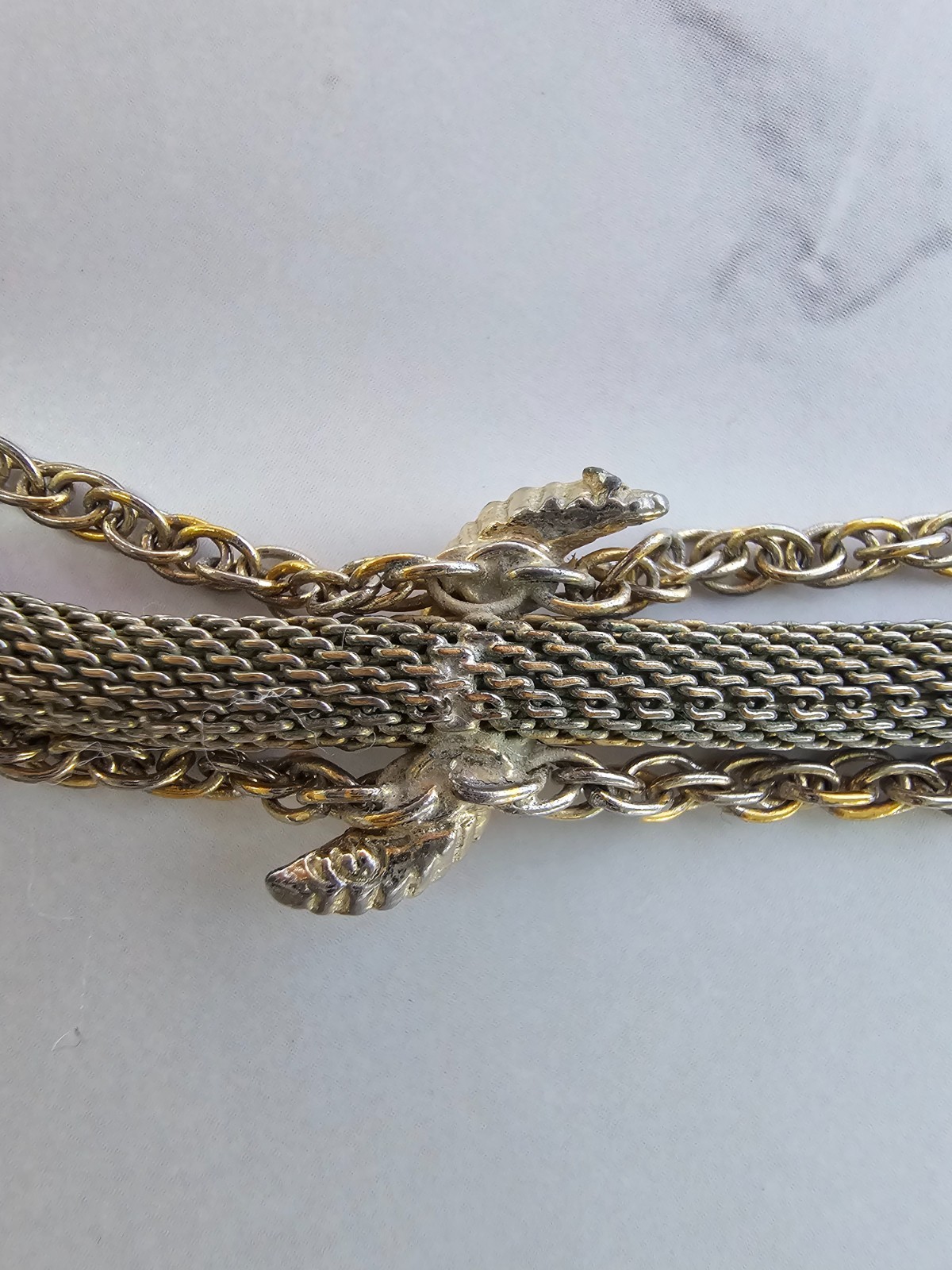 Vintage Signed GOLDETTE Gold Tone Mesh Chain Bracelet Faux Pearl Flowers 7″
