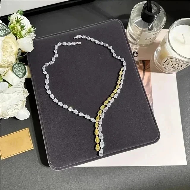 30Ct Pear Cut Lab Created Sapphire Women’s Tennis Necklace 14k White Gold Plated
