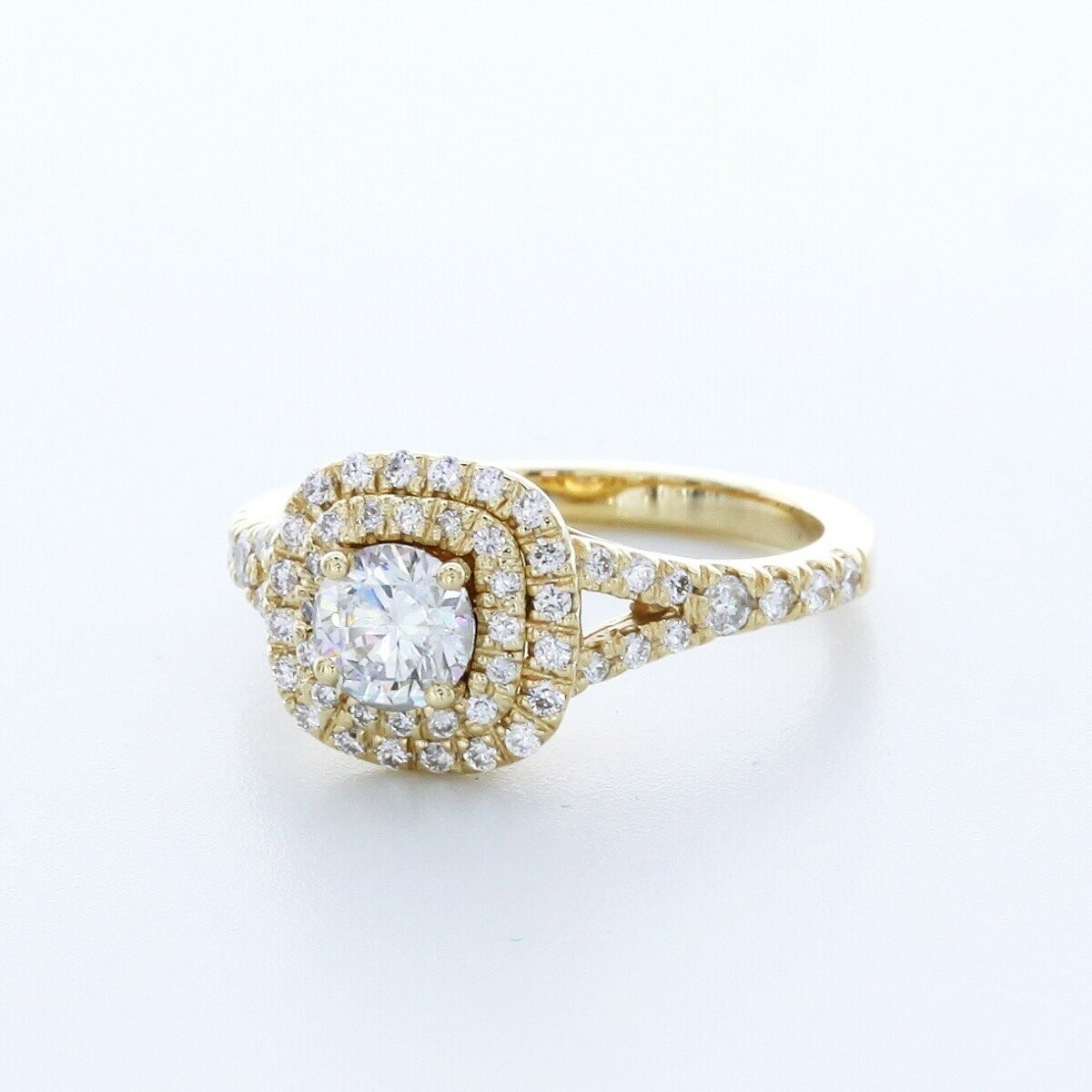 1.0 CTW Natural Diamond F/SI1 Round Cut 14K Yellow Gold 4-Prong Halo Accent Ring