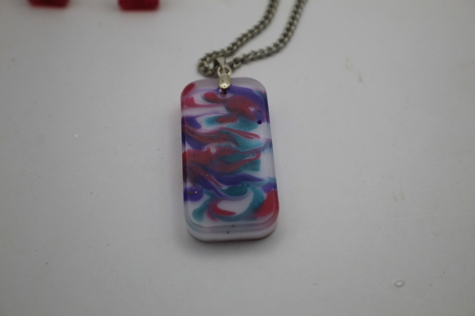 Colorful Resin Pendant On A Chain Necklace With Matching Stud Earrings