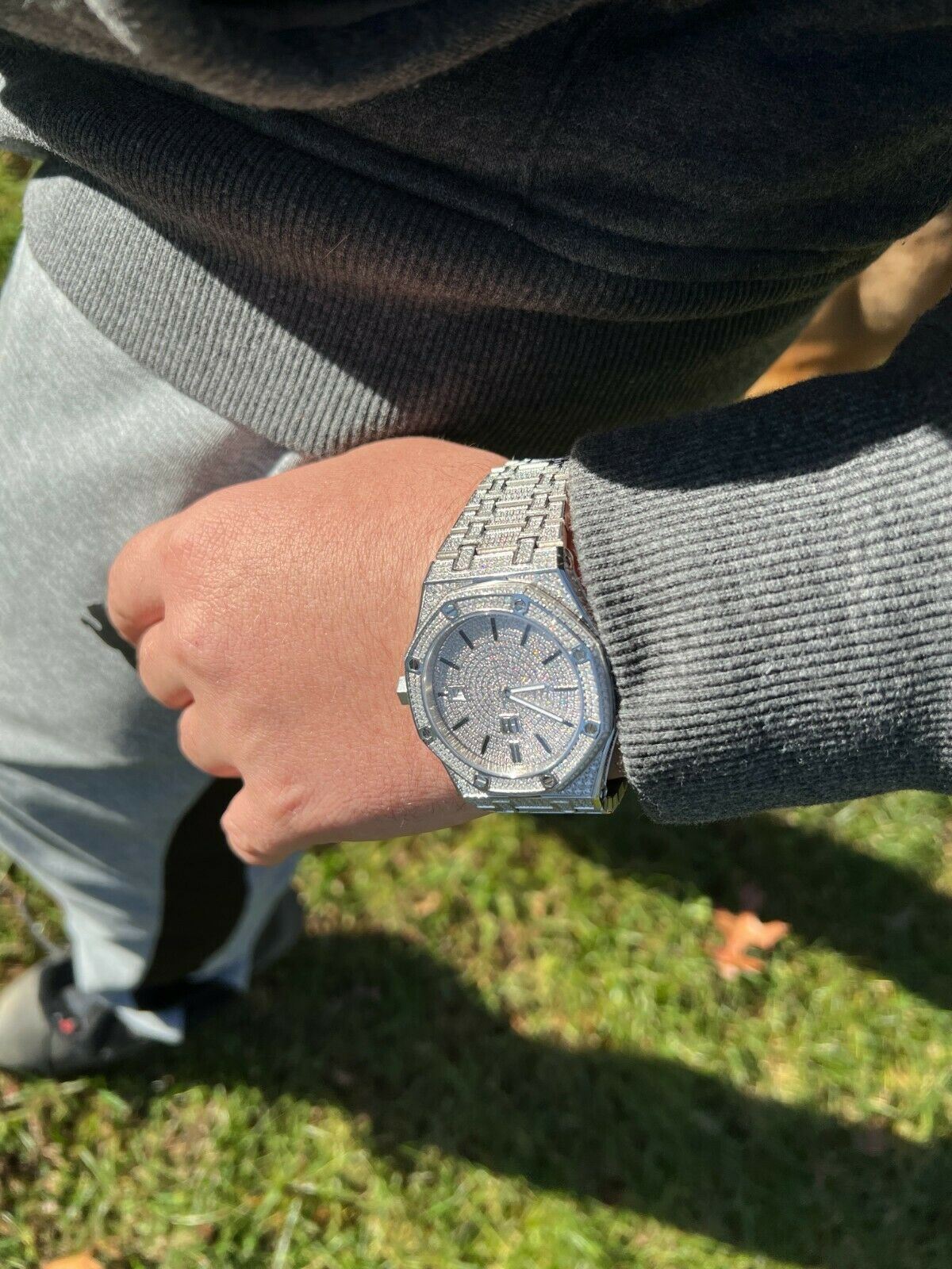 Real Mens Watch Fully Iced Bust Down Out Skeleton Back Automatic 44mm Hip Hop